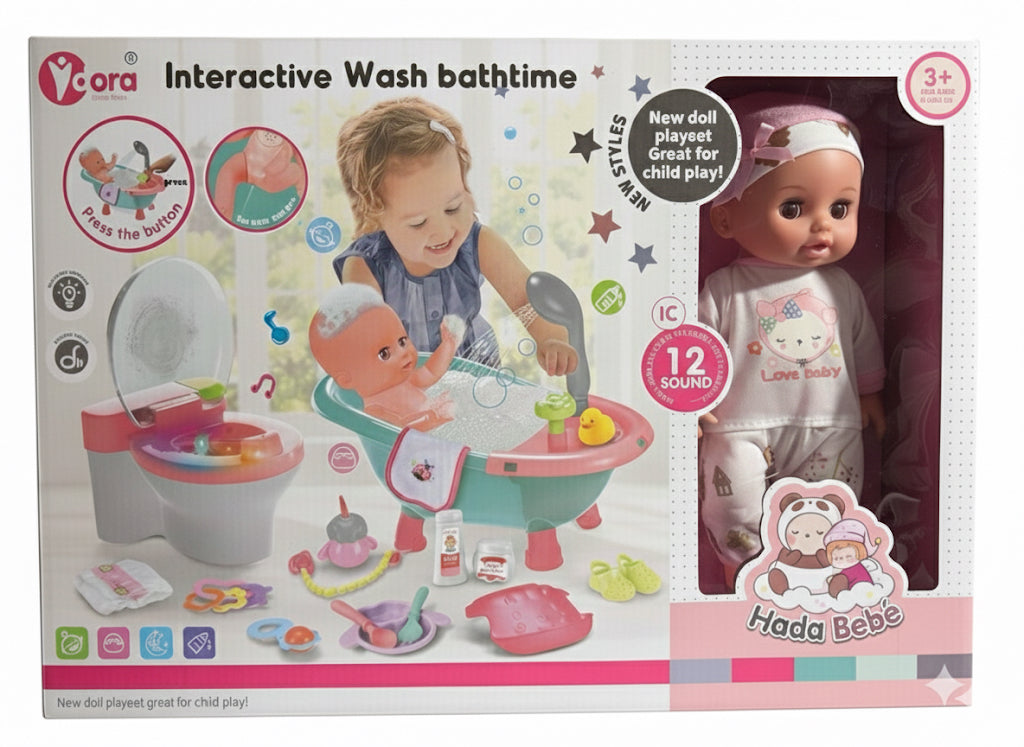 Interactive Bathtime Doll Playset with Toilet
