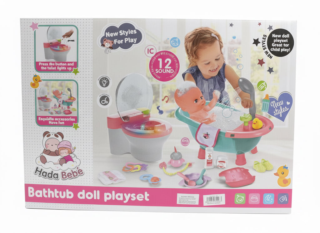 Interactive Bathtime Doll Playset with Toilet
