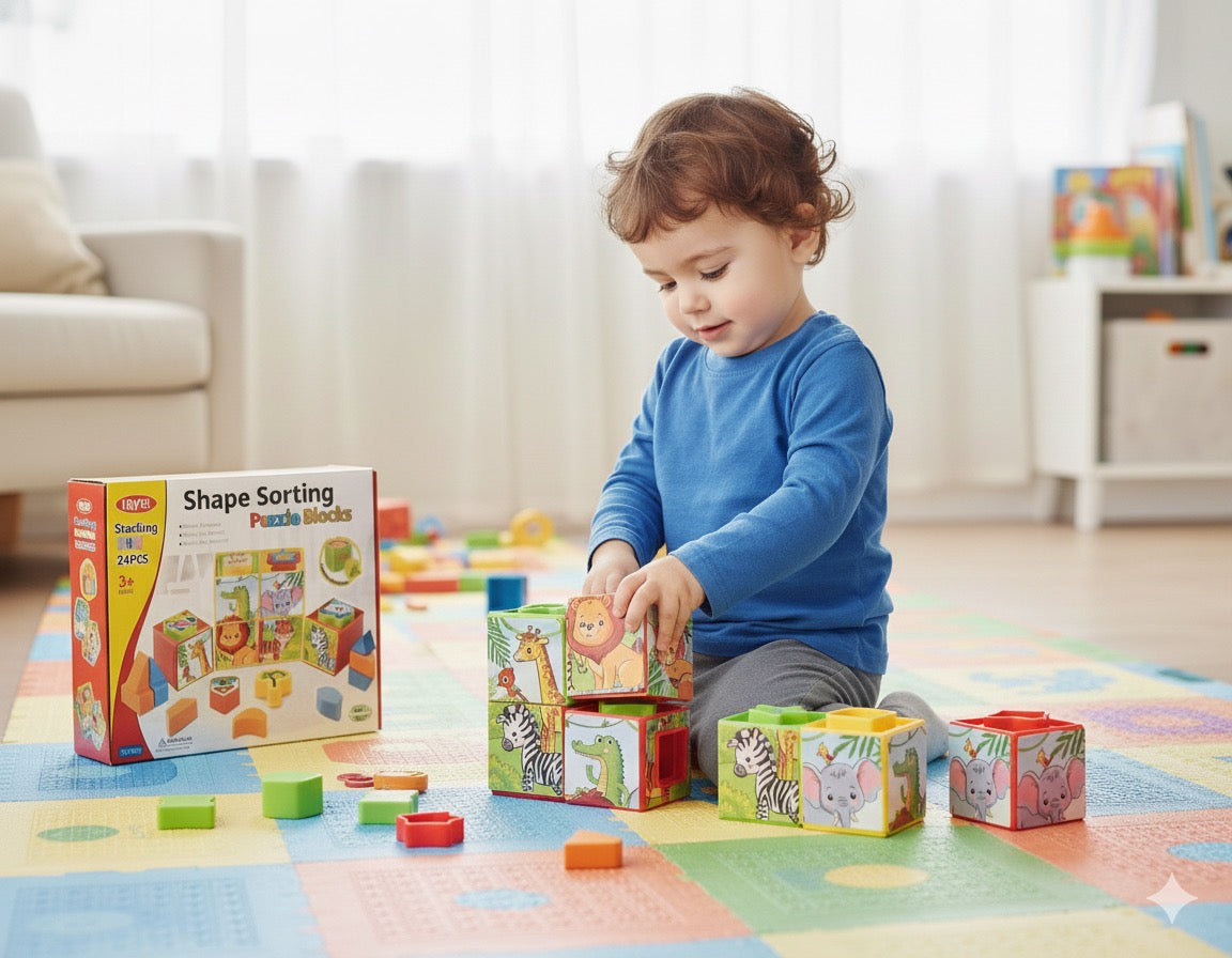 Stacking Fun 24-piece shape sorting puzzle block set